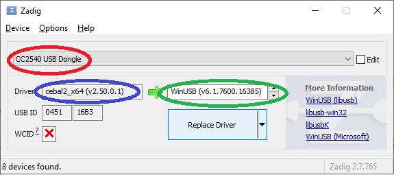 CC2540 USB Driver selection